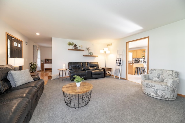 7130 Riesling St, Michigan, MI 49071 - living room featuring carpet flooring, baseboards, and recessed lighting