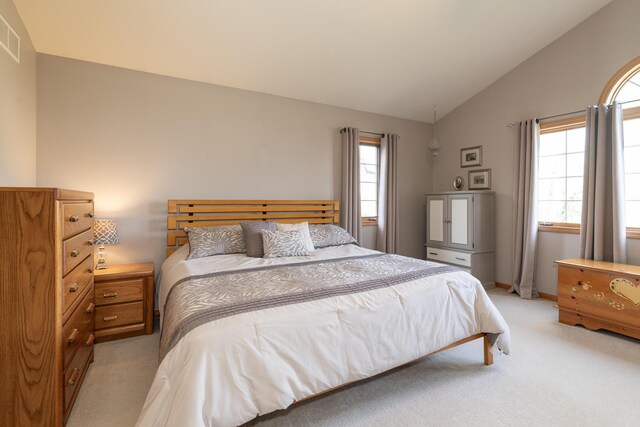 7130 Riesling St, Michigan, MI 49071 - bedroom with light carpet, vaulted ceiling, and baseboards
