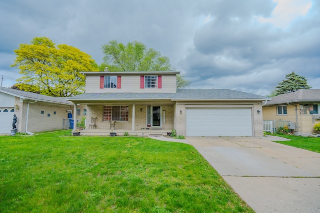 32904 Surow Dr, Warren, MI 48093 - traditional home featuring covered porch, an attached garage, driveway, and brick siding