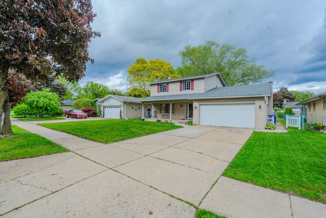 32904 Surow Dr, Warren, MI 48093 - traditional-style home featuring an attached garage, driveway, a porch, brick siding, and roof with shingles