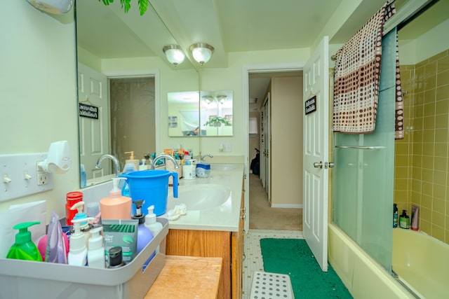 32904 Surow Dr, Warren, MI 48093 - full bathroom with double vanity and bath / shower combo with glass door