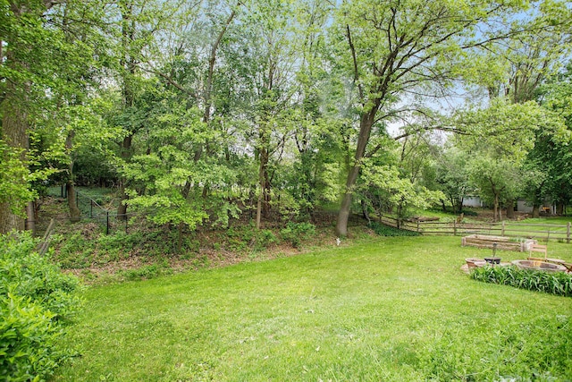 view of yard featuring a fire pit