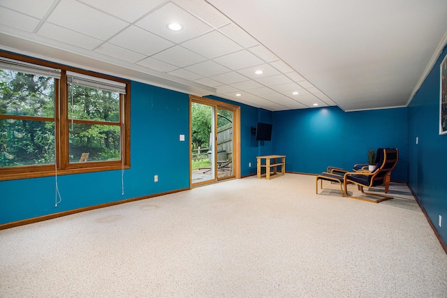 unfurnished room with carpet floors, plenty of natural light, baseboards, and recessed lighting