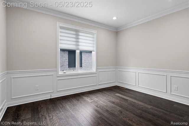 14153 Jode Park, Utica, MI 48315 - unfurnished room with ornamental molding, dark wood-style floors, a wainscoted wall, and recessed lighting