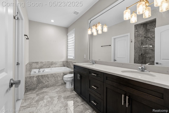 14153 Jode Park, Utica, MI 48315 - bathroom with a garden tub, marble finish flooring, double vanity, a shower, and a chandelier