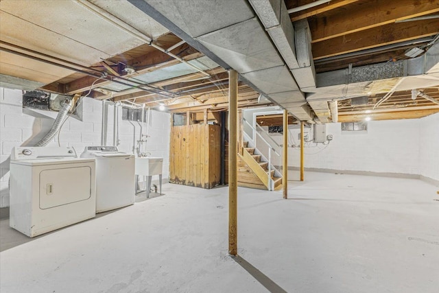 6905 Archdale St, Detroit, MI 48228 - unfinished below grade area featuring washing machine and clothes dryer and stairs