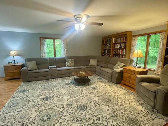 19490 Island Lake Rd, Chelsea, MI 48118 - living room with ceiling fan and wood finished floors