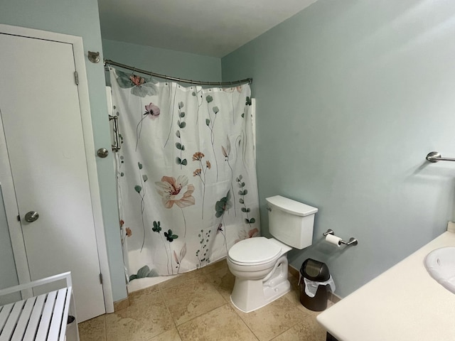 19490 Island Lake Rd, Chelsea, MI 48118 - bathroom with toilet, a sink, tile patterned flooring, and shower / tub combo with curtain