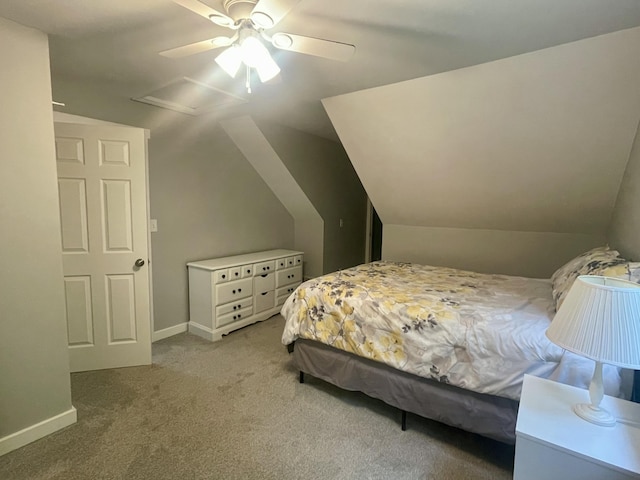 19490 Island Lake Rd, Chelsea, MI 48118 - bedroom featuring lofted ceiling, carpet flooring, baseboards, and ceiling fan