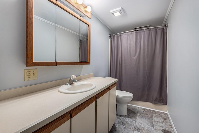 4171 E 124th St, Grant, MI 49327 - bathroom featuring toilet, vanity, baseboards, and stone finish flooring