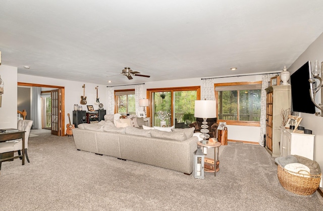 5511 Westside Dr, Alger, MI 48610 - carpeted living area with ceiling fan