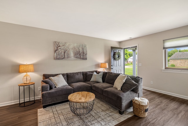 50102 S Angelo, Chesterfield, MI 48047 - living room featuring dark wood finished floors and baseboards