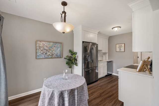 50102 S Angelo, Chesterfield, MI 48047 - kitchen featuring stainless steel appliances, dark wood finished floors, baseboards, and white cabinetry