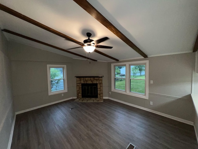 3820 Kaiser Rd, Tecumseh, MI 49286 - unfurnished living room with dark wood finished floors, a ceiling fan, and baseboards
