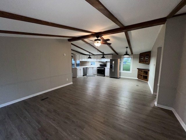 3820 Kaiser Rd, Tecumseh, MI 49286 - unfurnished living room featuring a ceiling fan, dark wood finished floors, baseboards, and a fireplace