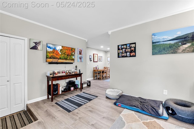 33117 Avondale St, Westland, MI 48186 - workout room featuring ornamental molding, wood finished floors, baseboards, and recessed lighting