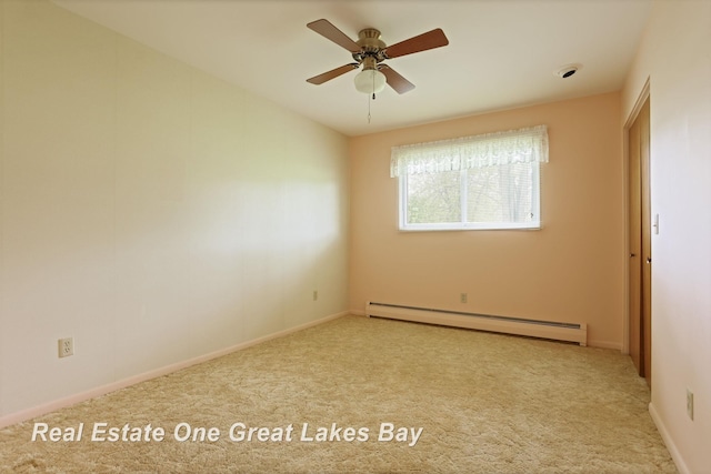 5354 N River Rd, Freeland, MI 48623 - carpeted empty room featuring baseboard heating, a ceiling fan, and baseboards