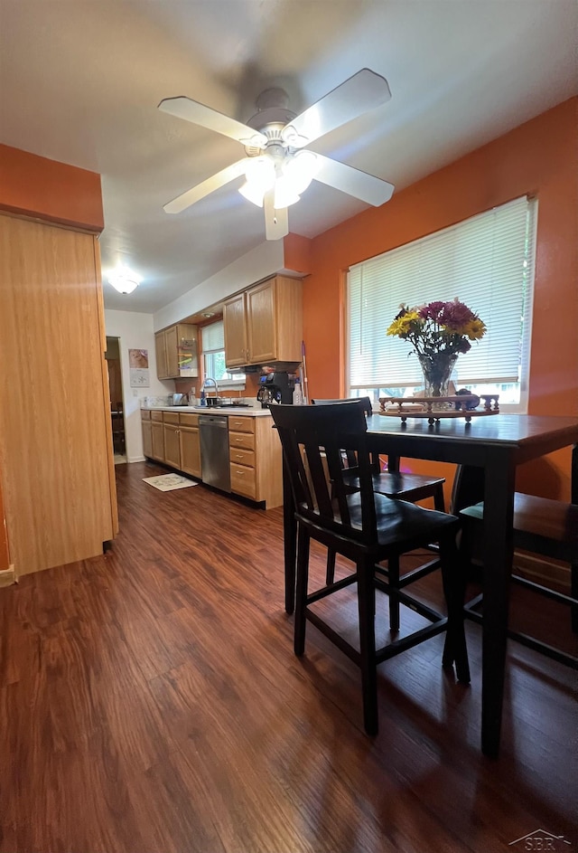1441 Dover Pl, Saginaw, MI 48638 - dining space featuring dark wood-style flooring and ceiling fan