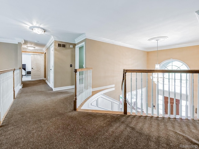 4575 Forest Edge Ln, West Bloomfield, MI 48323 - corridor with carpet flooring, an upstairs landing, ornamental molding, and baseboards