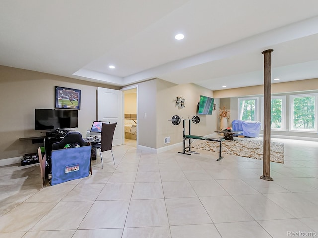 4575 Forest Edge Ln, West Bloomfield, MI 48323 - exercise room with baseboards, recessed lighting, and light tile patterned flooring