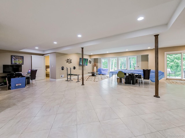 4575 Forest Edge Ln, West Bloomfield, MI 48323 - basement with recessed lighting, plenty of natural light, baseboards, and light tile patterned floors