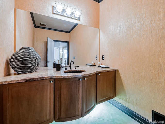 4575 Forest Edge Ln, West Bloomfield, MI 48323 - bathroom featuring a textured wall, tile patterned floors, and vanity