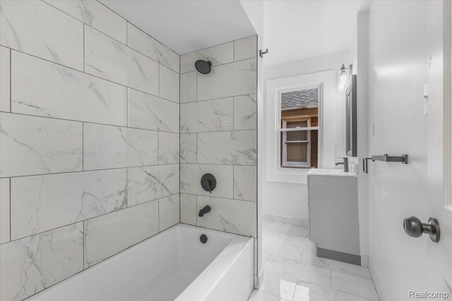 12242 Washburn St, Detroit, MI 48204 - full bathroom with marble finish flooring, tub / shower combination, baseboards, and a sink