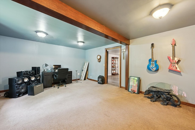 6544 Woodland Rd, Whitmore Lake, MI 48189 - carpeted home office with baseboards and beam ceiling