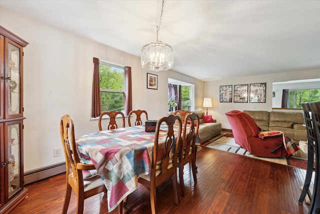 6544 Woodland Rd, Whitmore Lake, MI 48189 - dining area featuring a baseboard radiator, a chandelier, and plenty of natural light