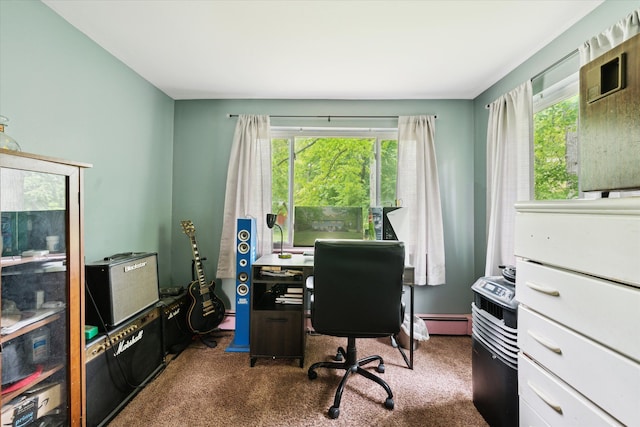 6544 Woodland Rd, Whitmore Lake, MI 48189 - office featuring carpet flooring and a baseboard radiator