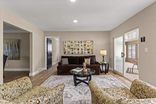 8903 Appleton, Redford, MI 48239 - living area featuring wood finished floors, baseboards, and recessed lighting