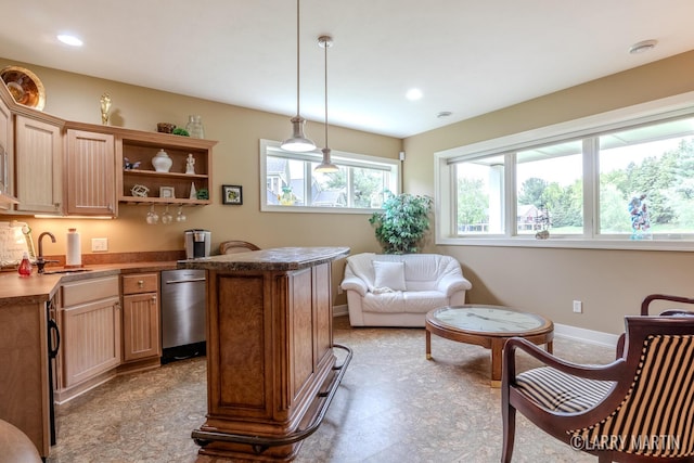 7708 Stations Dr SW, Byron Center, MI 49315 - bar featuring a sink, stainless steel dishwasher, hanging light fixtures, baseboards, and recessed lighting
