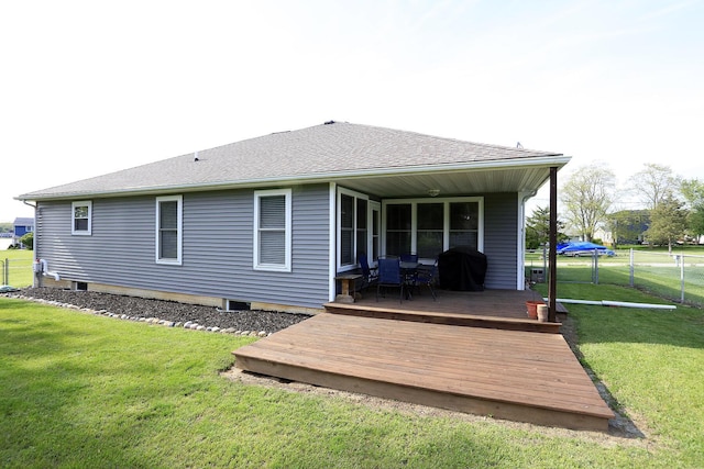 113 Davis Dr, Brooklyn, MI 49230 - rear view of property featuring a wooden deck and a ceiling fan