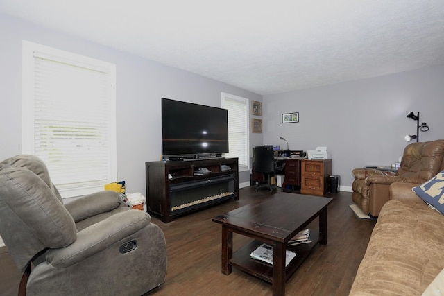 113 Davis Dr, Brooklyn, MI 49230 - living room featuring wood finished floors, a desk, and baseboards