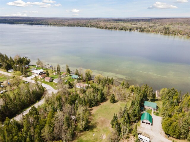 9168 Clewley Rd, Lachine, MI 49753 - aerial view of a nearby body of water and a heavily wooded area