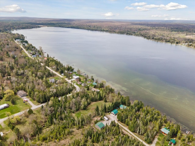 9168 Clewley Rd, Lachine, MI 49753 - aerial view of property and surrounding area featuring a large body of water and a heavily wooded area