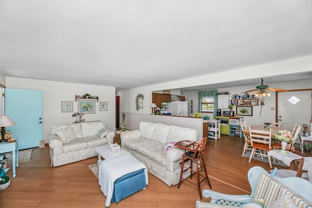 65805 S St, Cassopolis, MI 49031 - living room featuring ceiling fan and wood finished floors