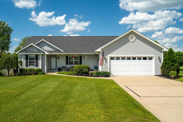 24346 Vargas Dr, Mattawan, MI 49071 - single story home with a garage, driveway, a front lawn, and roof with shingles