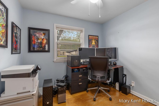 756 66th St SE, Grand Rapids, MI 49548 - office area featuring light wood-style flooring and ceiling fan