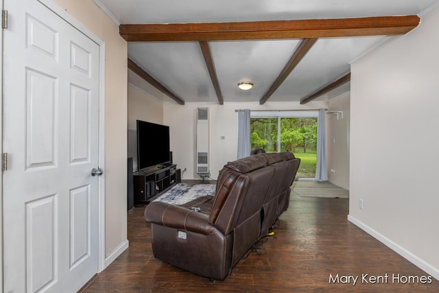 756 66th St SE, Grand Rapids, MI 49548 - living area with beamed ceiling, wood finished floors, and baseboards