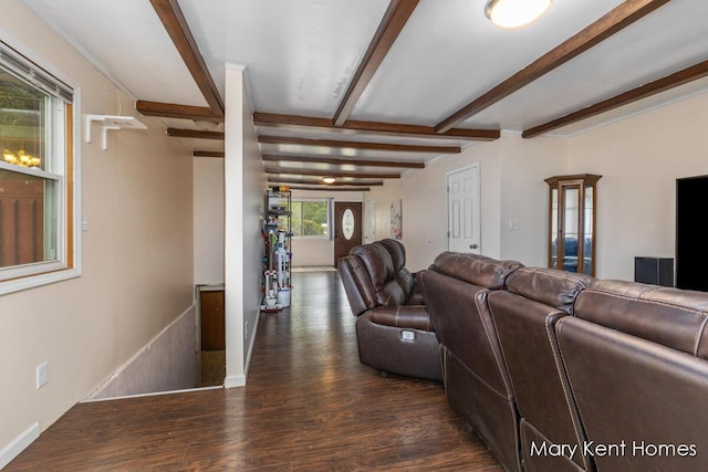 756 66th St SE, Grand Rapids, MI 49548 - living area featuring dark wood-style flooring and beam ceiling
