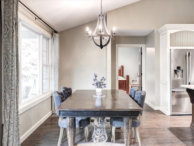5076 Birch Ave, Lexington, MI 48450 - dining room featuring a chandelier, dark wood-type flooring, baseboards, and plenty of natural light
