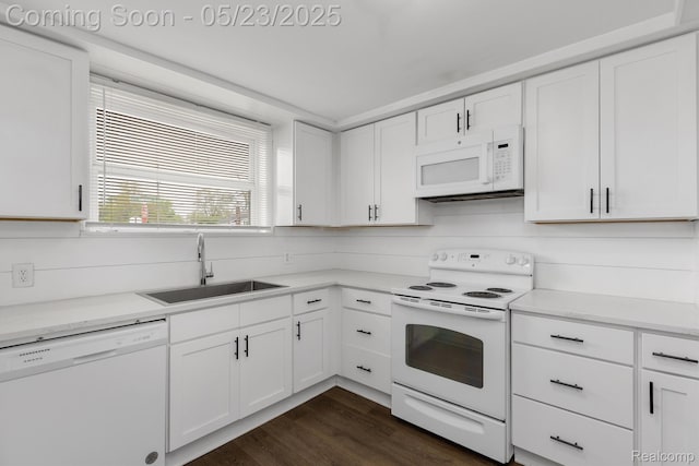 464 W Jarvis Ave, Hazel Park, MI 48030 - kitchen with white appliances, a sink, white cabinetry, and light countertops