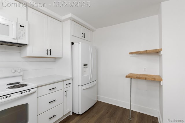 464 W Jarvis Ave, Hazel Park, MI 48030 - kitchen featuring white appliances, dark wood-type flooring, white cabinetry, baseboards, and light countertops