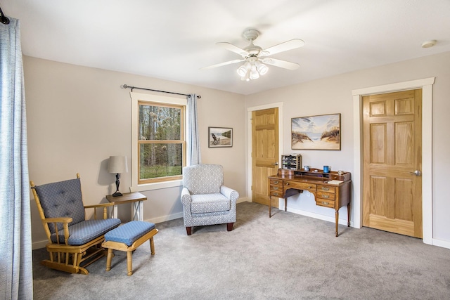 5301 Durga Rd, Williamsburg, MI 49690 - sitting room with ceiling fan, carpet flooring, and baseboards