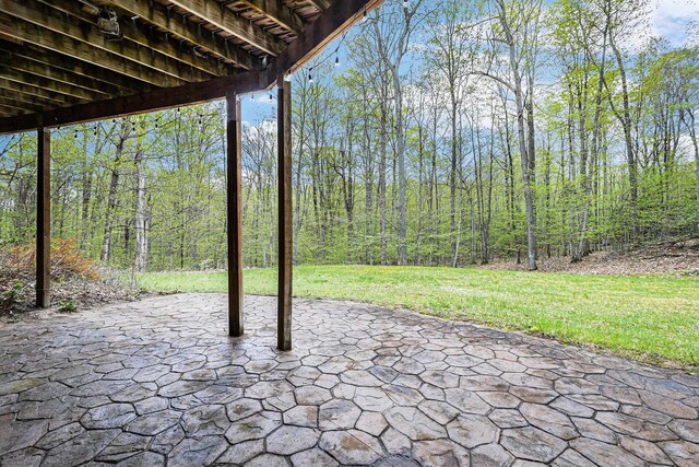 5301 Durga Rd, Williamsburg, MI 49690 - view of patio / terrace featuring a wooded view