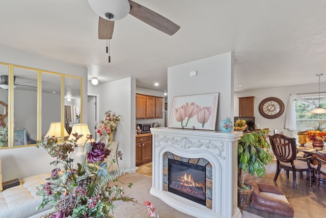 165LOT220 S Opdyke Rd, Auburn Hills, MI 48326 - living room with a ceiling fan, a glass covered fireplace, and recessed lighting