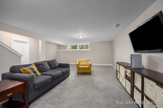 9012 N Wolven Ridge Ct, Rockford, MI 49341 - carpeted living area with a textured ceiling and baseboards