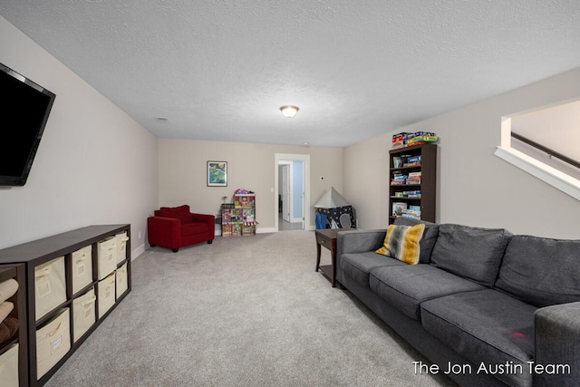 9012 N Wolven Ridge Ct, Rockford, MI 49341 - carpeted living room with a textured ceiling and baseboards