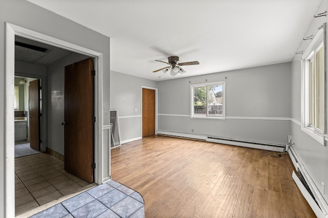 80 E Mahan Ave, Hazel Park, MI 48030 - spare room featuring a baseboard heating unit, a ceiling fan, wood finished floors, baseboard heating, and baseboards
